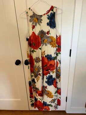 Tuckernuck Floral Maxi Dress XL Three Bow Back Red Blue Sleeveless